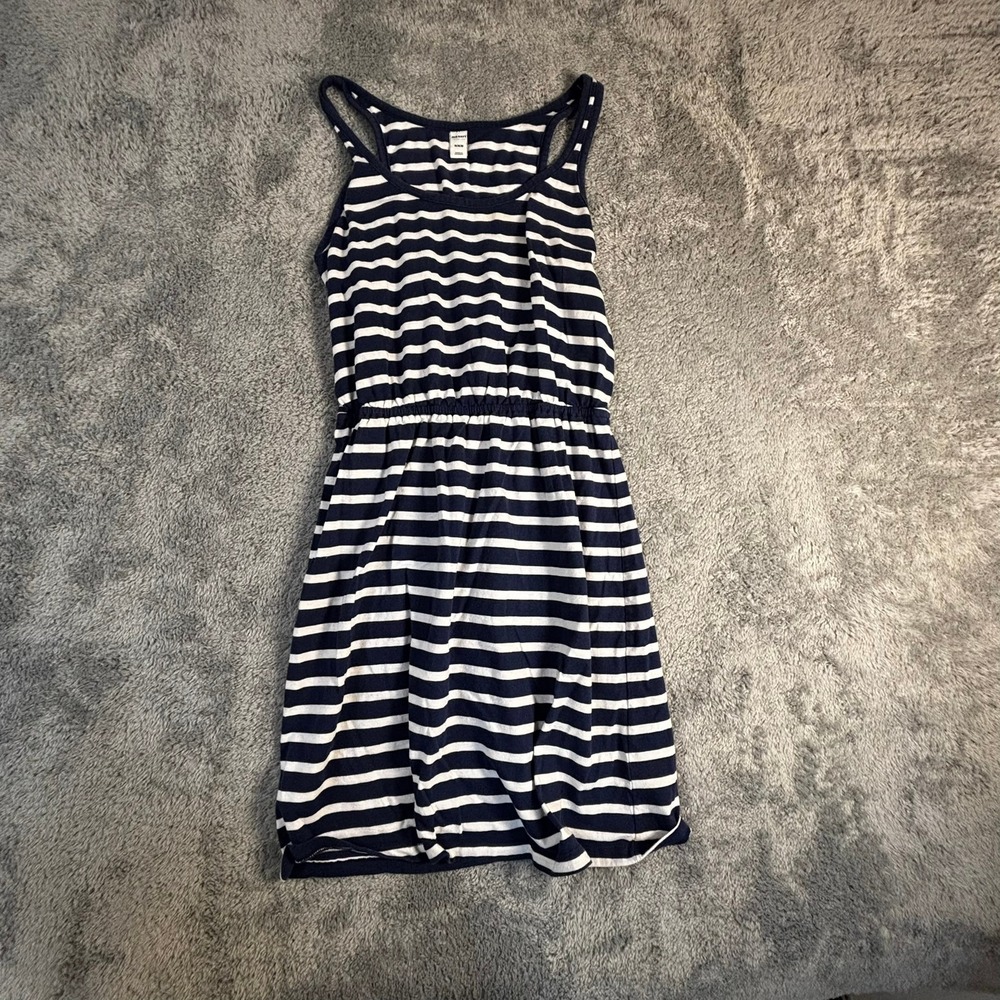 Old Navy Womens Navy Blue White Striped Racerback Cinched Waist Mini Dress M